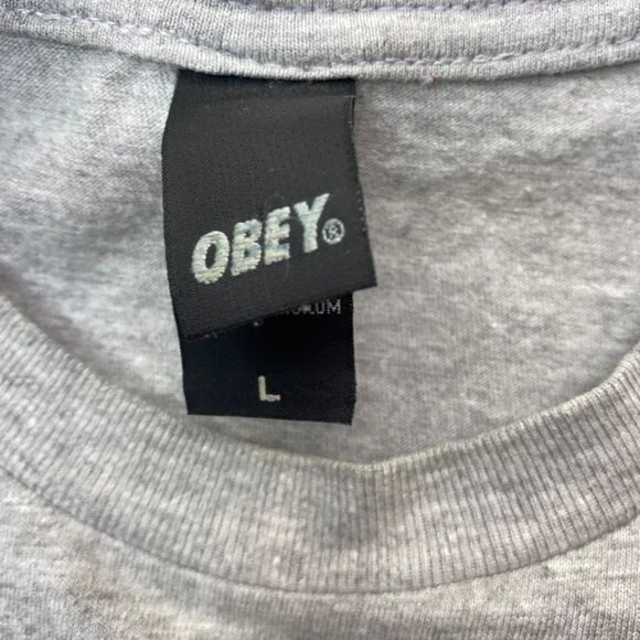 Y2K Obey  Heather Gray Propaganda Eye Graphic T-Shirt Men's Size L - Picture 7 of 8